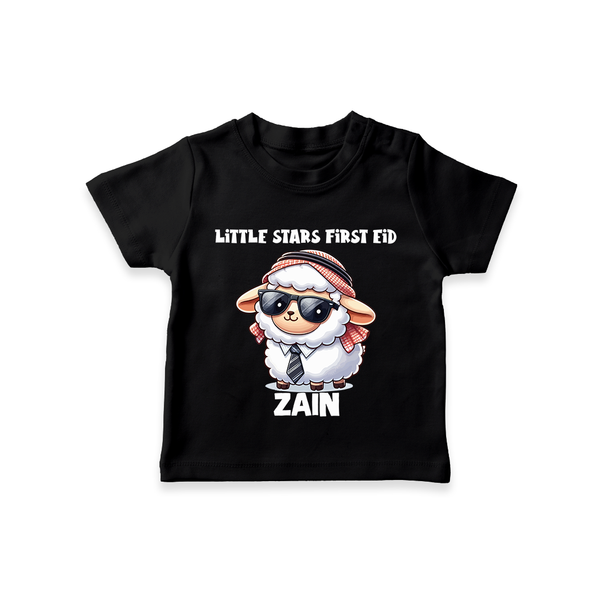 Little Star’s First Eid Stylish Lamb Personalized Baby Tshirt - BLACK - 0-5 Months Old (Chest 17")