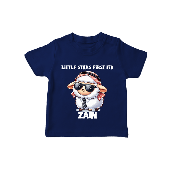 Little Star’s First Eid Stylish Lamb Personalized Baby Tshirt - NAVY BLUE - 0-5 Months Old (Chest 17")