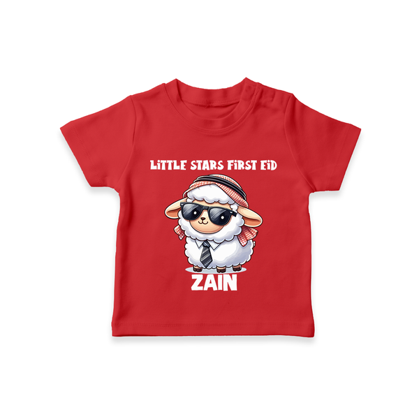 Little Star’s First Eid Stylish Lamb Personalized Baby Tshirt - RED - 0-5 Months Old (Chest 17")