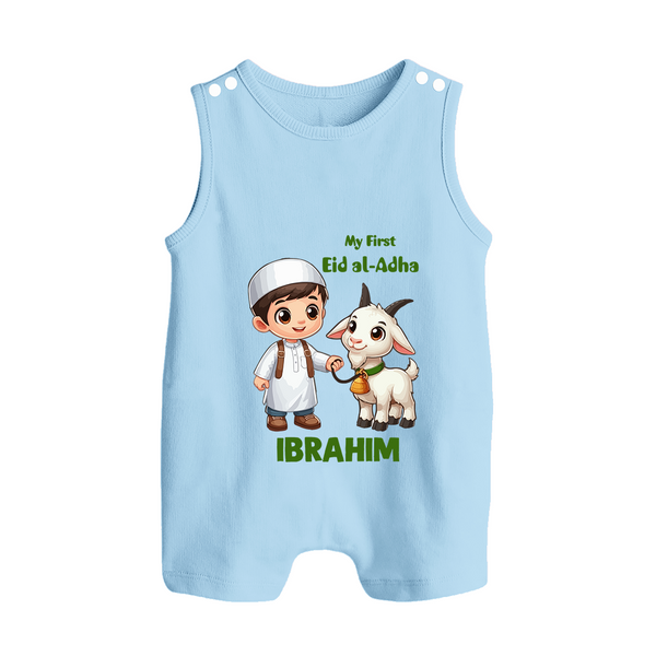 My First Eid Al Adha Boy & Goat Personalized Baby Button Romper - BABY BLUE - New Born (Chest 18")