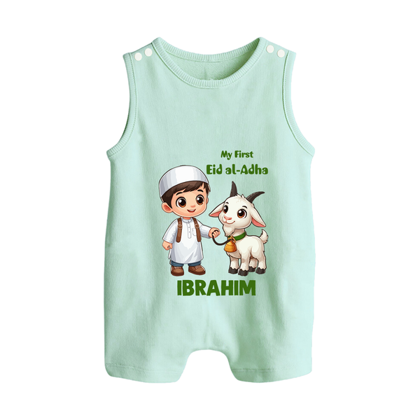 My First Eid Al Adha Boy & Goat Personalized Baby Button Romper - MINT GREEN - New Born (Chest 18")