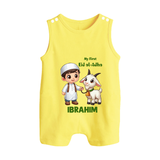 My First Eid Al Adha Boy & Goat Personalized Baby Button Romper - PASTEL YELLOW - New Born (Chest 18")