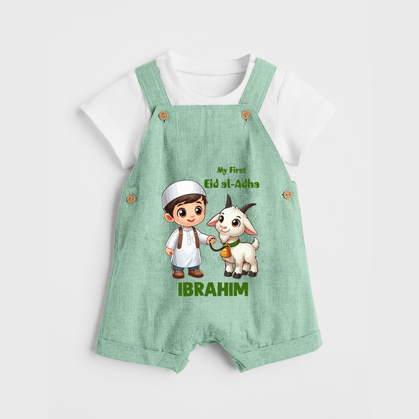 My First Eid Al Adha Boy & Goat Personalized Baby dungaree - MINT GREEN - 0 - 5 Months Old (Chest 18")