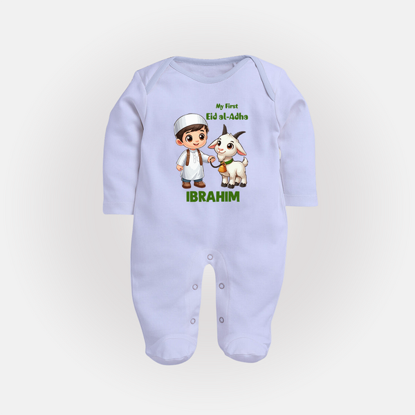 My First Eid Al Adha Boy & Goat Personalized Baby Full Body Suit - BABY BLUE - New Born (Chest 7.5")