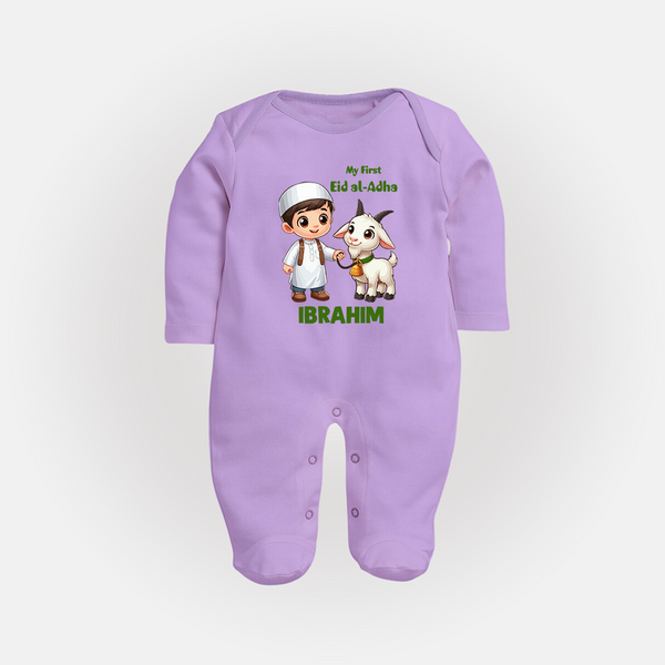 My First Eid Al Adha Boy & Goat Personalized Baby Full Body Suit - LILAC - New Born (Chest 7.5")