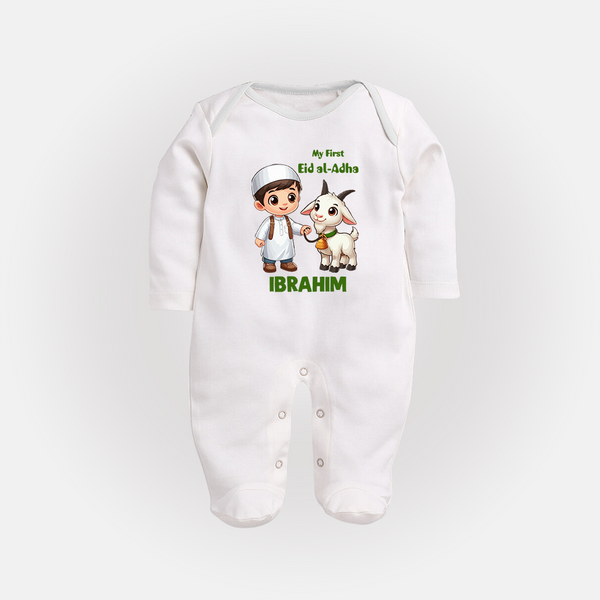 My First Eid Al Adha Boy & Goat Personalized Baby Full Body Suit - WHITE - New Born (Chest 7.5")
