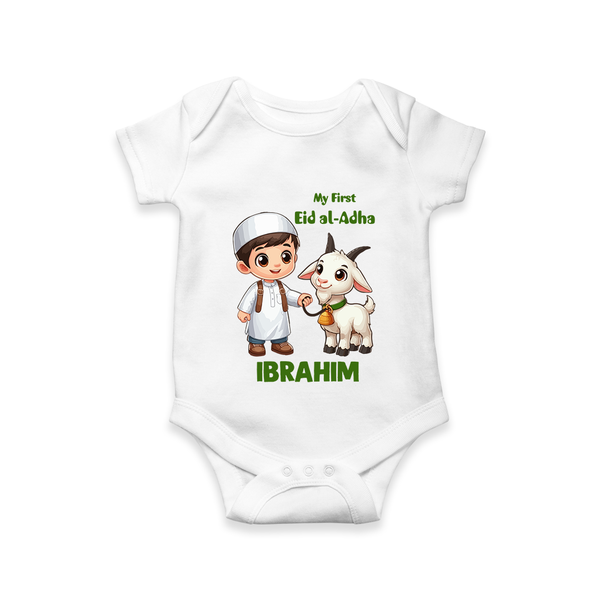My First Eid Al Adha Boy & Goat Personalized Baby Romper - WHITE - New Born (Chest 14")