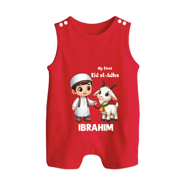 My First Eid Al Adha Boy & Goat Personalized Baby Button Romper - RED - New Born (Chest 18")