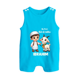 My First Eid Al Adha Boy & Goat Personalized Baby Button Romper - SKY BLUE - New Born (Chest 18")
