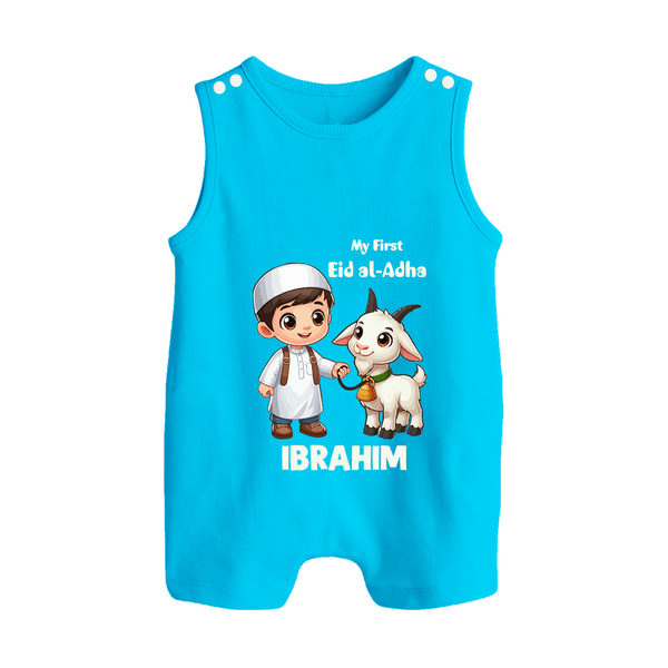 My First Eid Al Adha Boy & Goat Personalized Baby Button Romper - SKY BLUE - New Born (Chest 18")