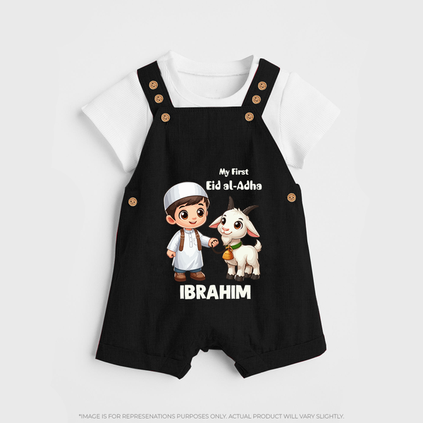 My First Eid Al Adha Boy & Goat Personalized Baby dungaree - BLACK - 0 - 5 Months Old (Chest 18")