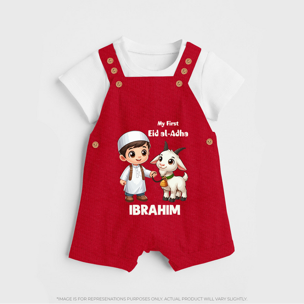 My First Eid Al Adha Boy & Goat Personalized Baby dungaree - RED - 0 - 5 Months Old (Chest 18")