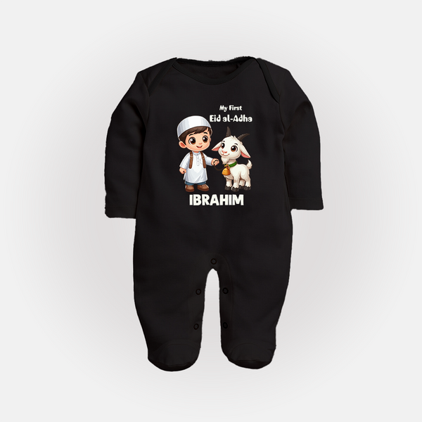 My First Eid Al Adha Boy & Goat Personalized Baby Full Body Suit - BLACK - New Born (Chest 7.5")