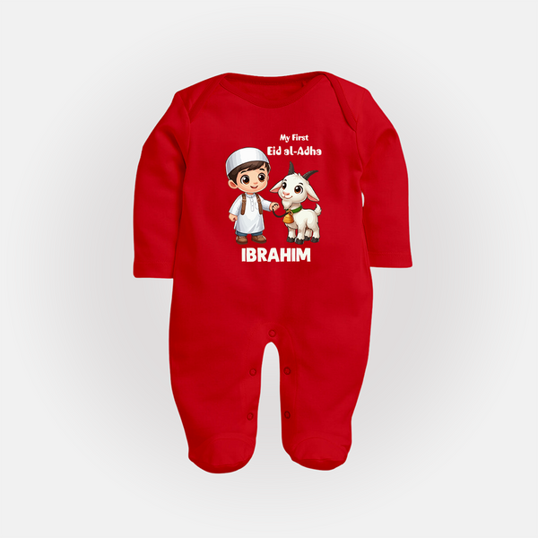 My First Eid Al Adha Boy & Goat Personalized Baby Full Body Suit - RED - New Born (Chest 7.5")
