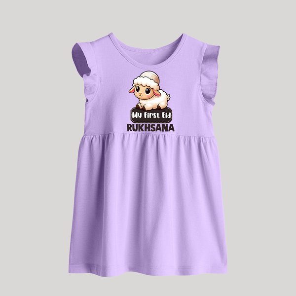 My First Eid Cute Lamb Illustration Personalized Baby Baby Frock - LILAC - 0 - 3 Months Old (Chest 17")