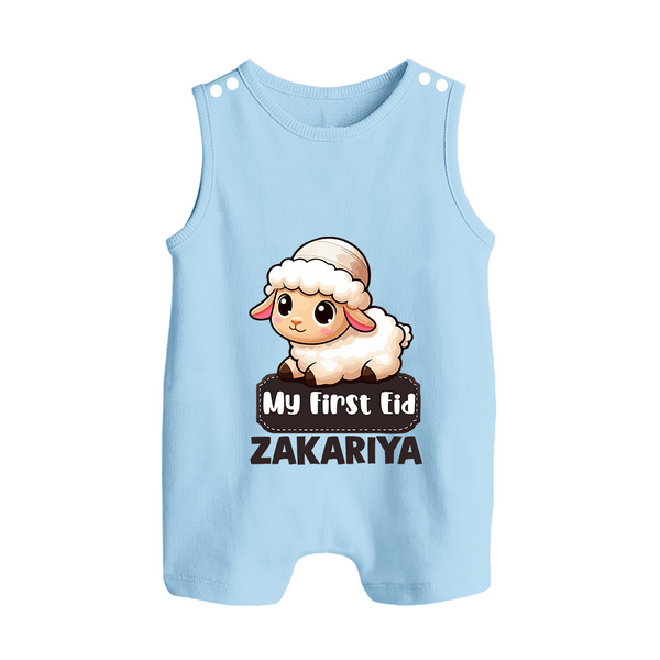 My First Eid Cute Lamb Illustration Personalized Baby Button Romper - BABY BLUE - New Born (Chest 18")