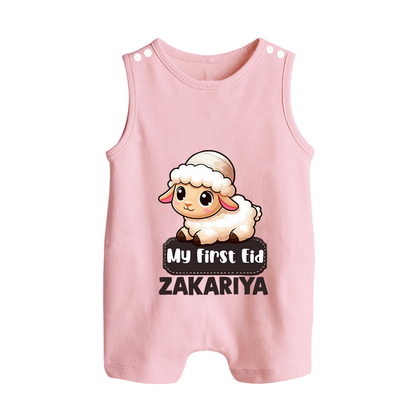 My First Eid Cute Lamb Illustration Personalized Baby Button Romper - BABY PINK - New Born (Chest 18")