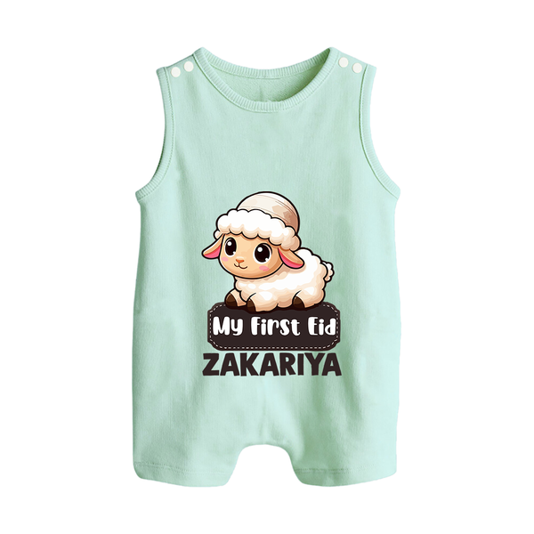 My First Eid Cute Lamb Illustration Personalized Baby Button Romper - MINT GREEN - New Born (Chest 18")