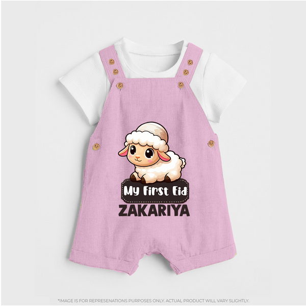 My First Eid Cute Lamb Illustration Personalized Baby dungaree - BABY PINK - 0 - 5 Months Old (Chest 18")