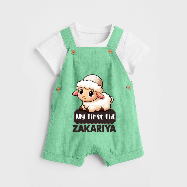 My First Eid Cute Lamb Illustration Personalized Baby dungaree - GREEN - 0 - 5 Months Old (Chest 18")