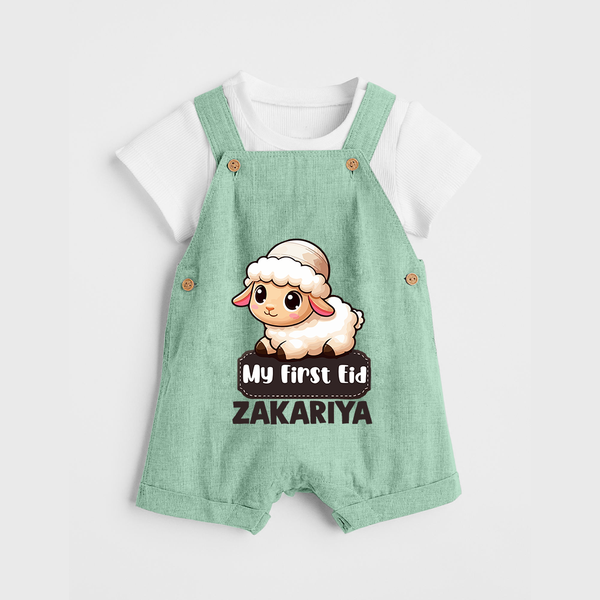 My First Eid Cute Lamb Illustration Personalized Baby dungaree - MINT GREEN - 0 - 5 Months Old (Chest 18")
