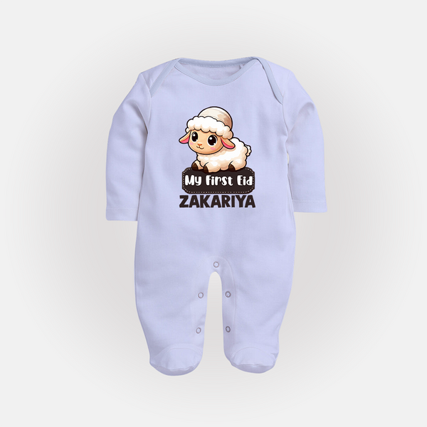 My First Eid Cute Lamb Illustration Personalized Baby Full Body Suit - BABY BLUE - New Born (Chest 7.5")