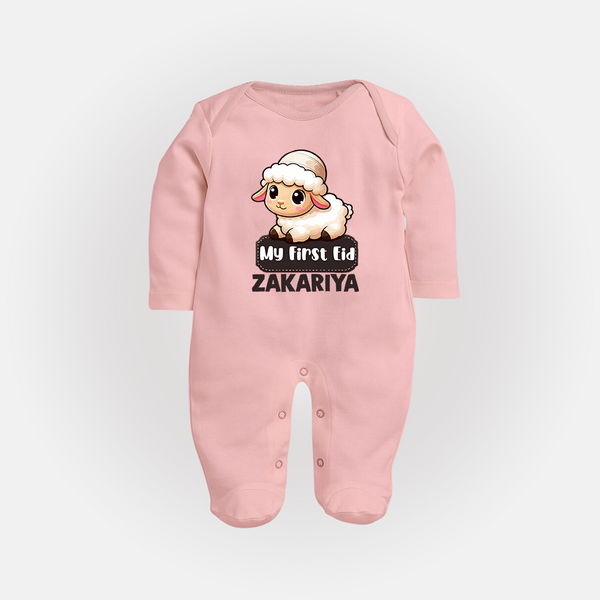 My First Eid Cute Lamb Illustration Personalized Baby Full Body Suit - BABY PINK - New Born (Chest 7.5")
