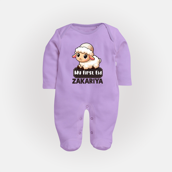 My First Eid Cute Lamb Illustration Personalized Baby Full Body Suit - LILAC - New Born (Chest 7.5")
