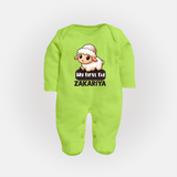 My First Eid Cute Lamb Illustration Personalized Baby Full Body Suit - LIME GREEN - New Born (Chest 7.5")