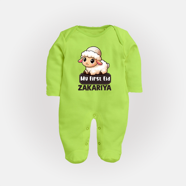 My First Eid Cute Lamb Illustration Personalized Baby Full Body Suit - LIME GREEN - New Born (Chest 7.5")