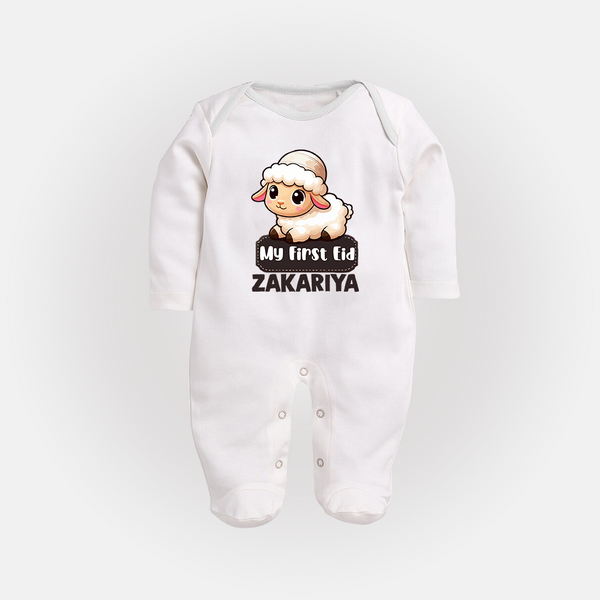 My First Eid Cute Lamb Illustration Personalized Baby Full Body Suit - WHITE - New Born (Chest 7.5")