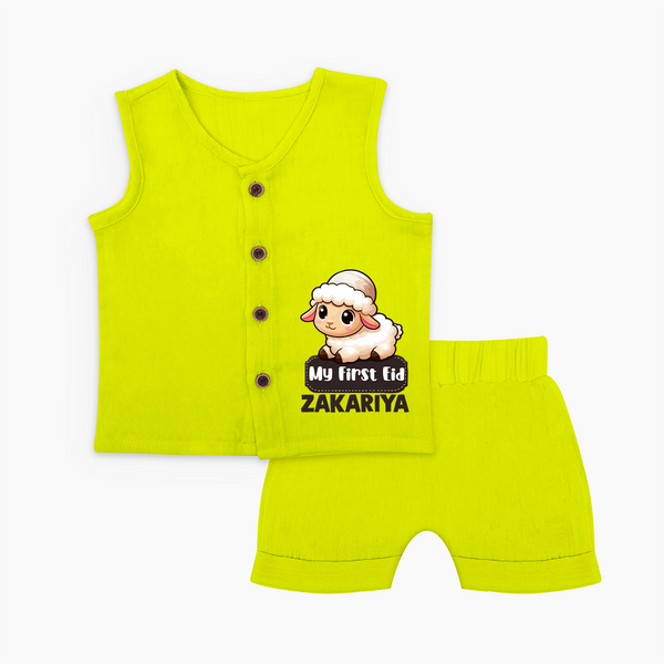 My First Eid Cute Lamb Illustration Personalized Baby jabla - LIME GREEN - 0 - 3 Months Old (Chest 9.8")