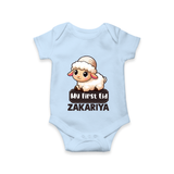 My First Eid Cute Lamb Illustration Personalized Baby Romper - BABY BLUE - New Born (Chest 14")