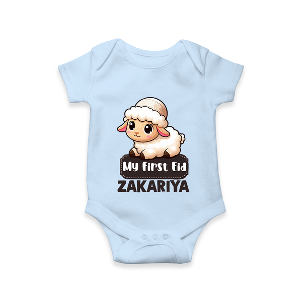 My First Eid Cute Lamb Illustration Personalized Baby Romper - BABY BLUE - New Born (Chest 14")