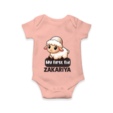 My First Eid Cute Lamb Illustration Personalized Baby Romper - PEACH - New Born (Chest 14")