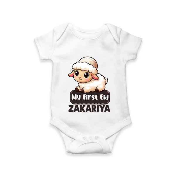 My First Eid Cute Lamb Illustration Personalized Baby Romper - WHITE - New Born (Chest 14")