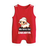 My First Eid Cute Lamb Illustration Personalized Baby Button Romper - RED - New Born (Chest 18")