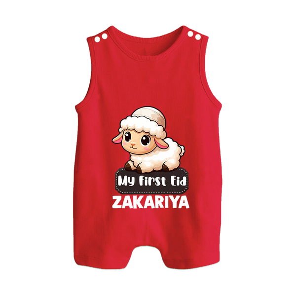 My First Eid Cute Lamb Illustration Personalized Baby Button Romper - RED - New Born (Chest 18")