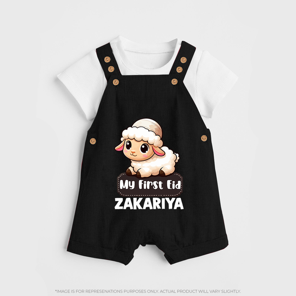 My First Eid Cute Lamb Illustration Personalized Baby dungaree - BLACK - 0 - 5 Months Old (Chest 18")