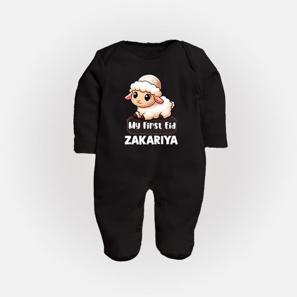My First Eid Cute Lamb Illustration Personalized Baby Full Body Suit - BLACK - New Born (Chest 7.5")