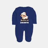 My First Eid Cute Lamb Illustration Personalized Baby Full Body Suit - NAVY BLUE - New Born (Chest 7.5")