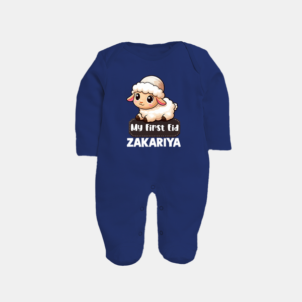 My First Eid Cute Lamb Illustration Personalized Baby Full Body Suit - NAVY BLUE - New Born (Chest 7.5")