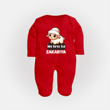 My First Eid Cute Lamb Illustration Personalized Baby Full Body Suit - RED - New Born (Chest 7.5")