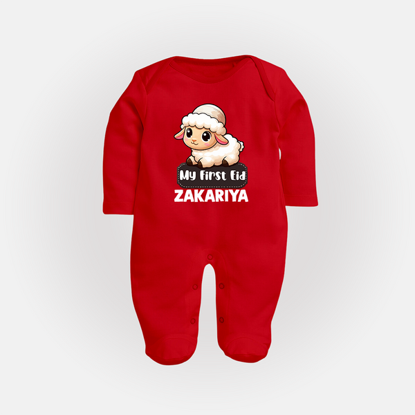 My First Eid Cute Lamb Illustration Personalized Baby Full Body Suit - RED - New Born (Chest 7.5")