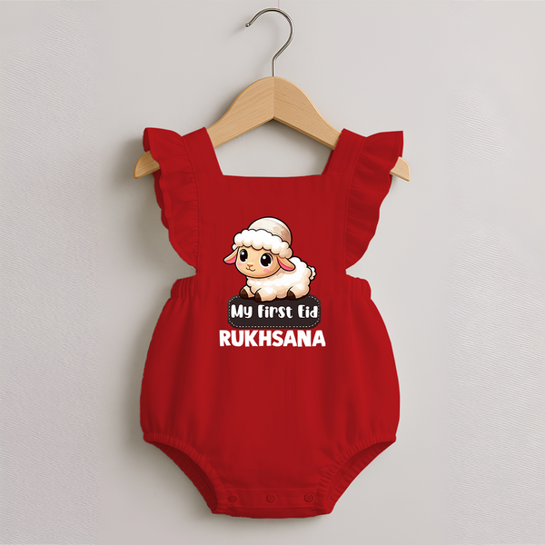 My First Eid Cute Lamb Illustration Personalized Baby Romper Frock - RED - 0 - 3 Months Old (Chest 19")