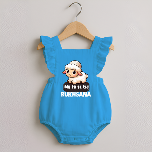 My First Eid Cute Lamb Illustration Personalized Baby Romper Frock - SKY BLUE - 0 - 3 Months Old (Chest 19")