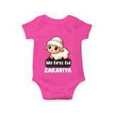 My First Eid Cute Lamb Illustration Personalized Baby Romper - HOT PINK - New Born (Chest 14")