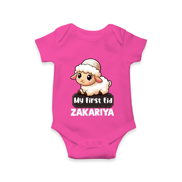 My First Eid Cute Lamb Illustration Personalized Baby Romper - HOT PINK - New Born (Chest 14")
