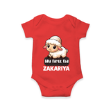 My First Eid Cute Lamb Illustration Personalized Baby Romper - RED - New Born (Chest 14")