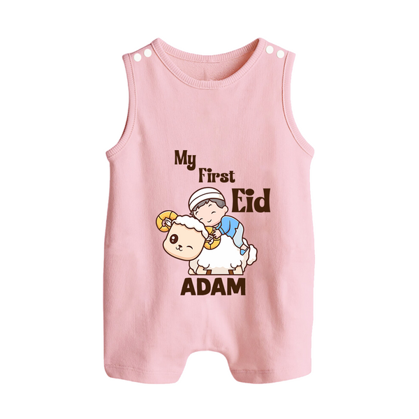 My First Eid Boy Riding Lamb Fun Theme Personalized Baby Button Romper - BABY PINK - New Born (Chest 18")